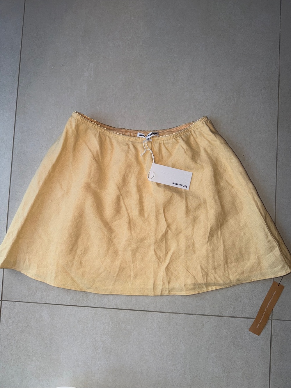 Reformation Pale Yellow Circle Skirt